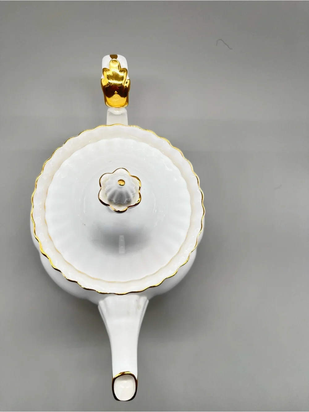 Royal  Albert Val D’Or bone china large teapot. White with 22k gold trim.  NWOT.
